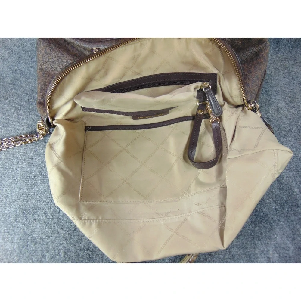 Michael‎ Kors Sheila Satchel Brown Monogram Snakeskin Trim 30F0GHUS3B Large